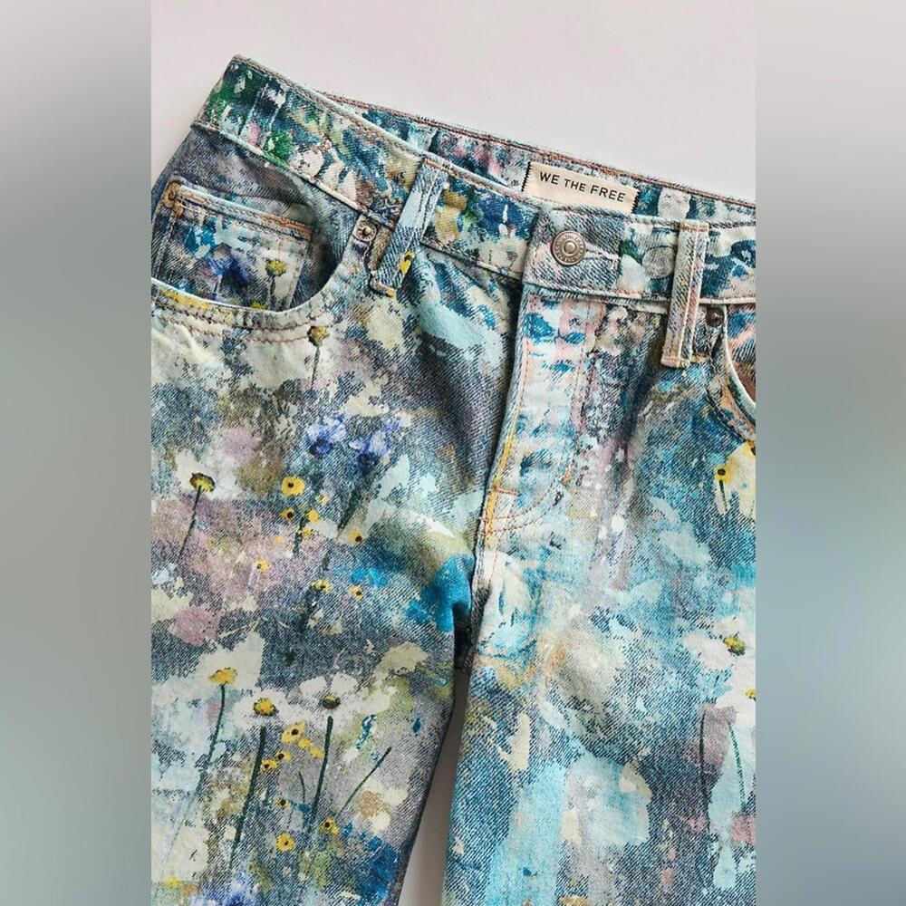 $198 FREE PEOPLE  Tennessee Low-Rise Illusions Jeans in Floral Canvas Sz 25 #877 - Picture 6 of 12